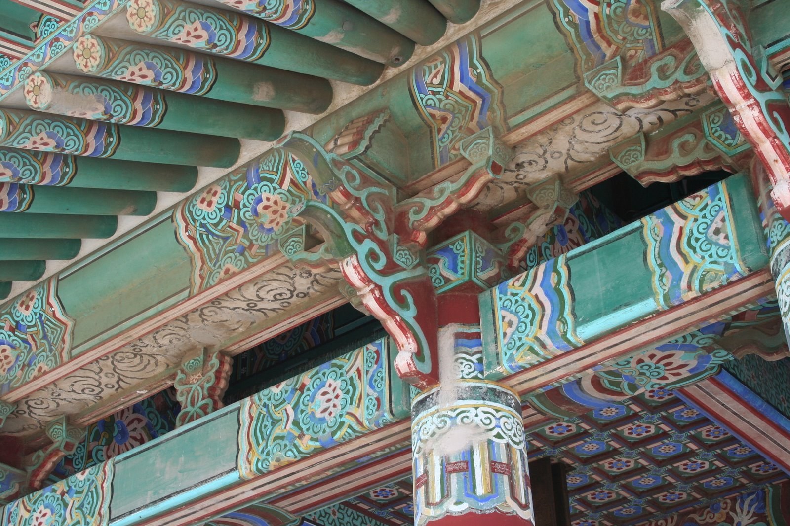 Painted dancheong eaves of the Korean Friendship Bell pavilion