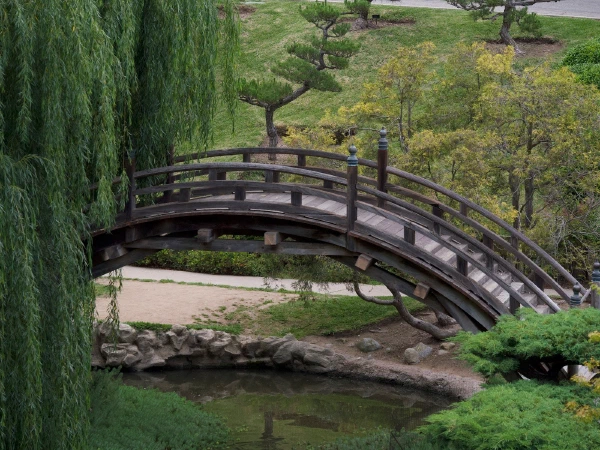 An arched bridge in the Japanese Garden at The Huntington