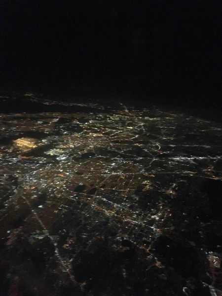 City lights seen from a plane at night